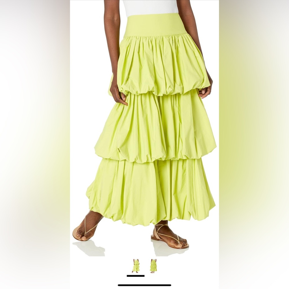 New CHAOUICHE Women's Balone Skirt Lime Green Tiered Maxi